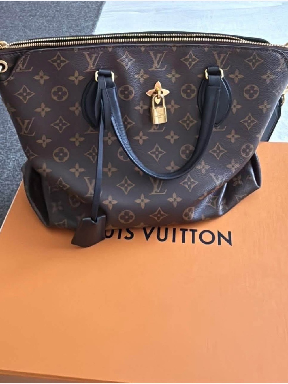 Discontinued Zipped Tote MM Canvas with Black Straps and Gold Hardware